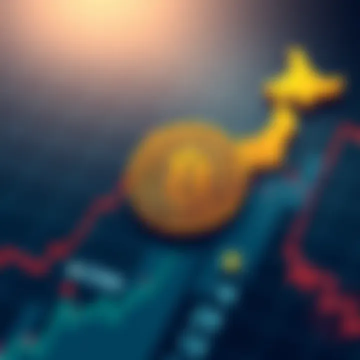 An illustration showing a graph with rising interest rates in Japan alongside a Bitcoin symbol, symbolizing the potential effects on cryptocurrency prices worldwide.