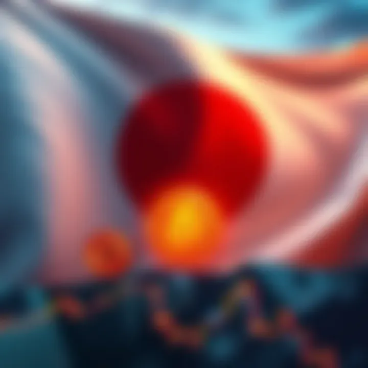 An illustration showing Japan's flag with digital currency symbols, representing the new crypto insider trading ban.