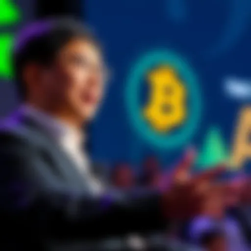 Nvidia CEO Jensen Huang speaking about Bitcoin's influence in technology and investment at a conference.