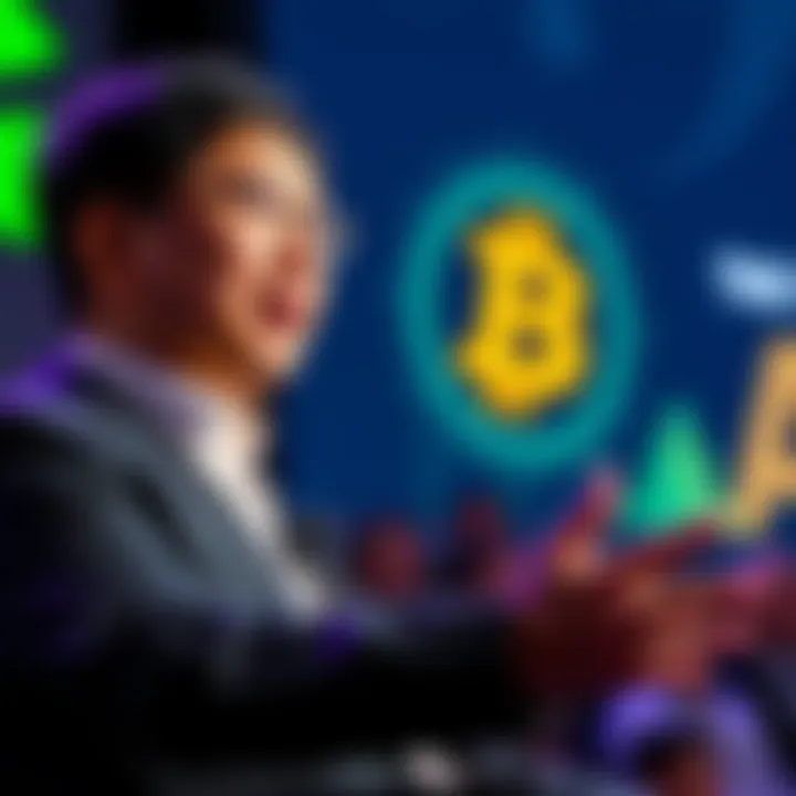 Nvidia CEO Jensen Huang speaking about Bitcoin's influence in technology and investment at a conference.