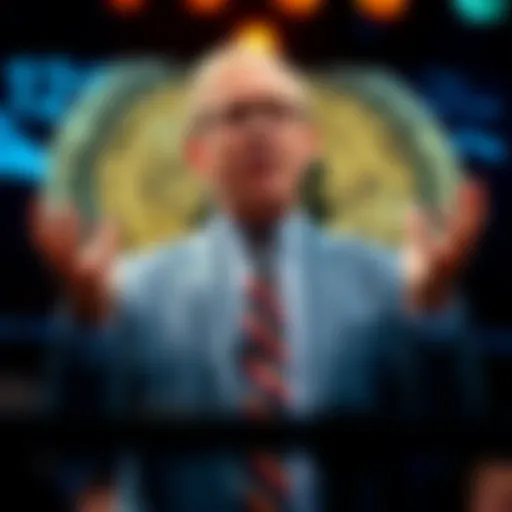 Jim Cramer giving a critical speech about Cathie Wood's Bitcoin prediction on stage