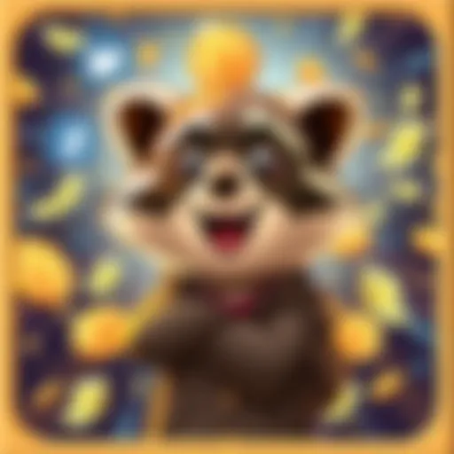 A cartoon raccoon with a playful expression, representing the $Jimothy cryptocurrency, surrounded by symbols of money and popularity, reflecting the memecoin hype on social media.