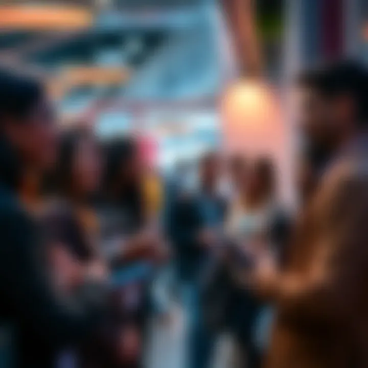 A group of diverse young professionals discussing job opportunities in blockchain technology at a networking event.