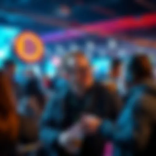 Johnny Hamcheck engaging with people at a crypto event, showcasing excitement and humor while discussing trading and community vibes.