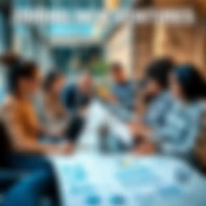 A group of diverse people discussing around a table with charts and laptops, symbolizing collaboration in new business opportunities.