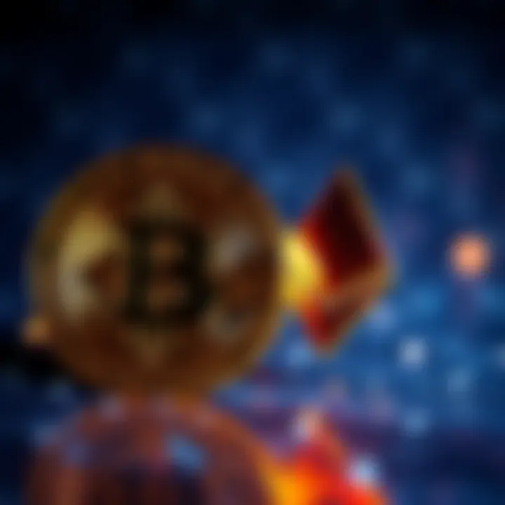 A digital representation of Bitcoin and Ethereum symbols next to a J.P. Morgan logo, signaling the acceptance of cryptocurrencies by the bank.