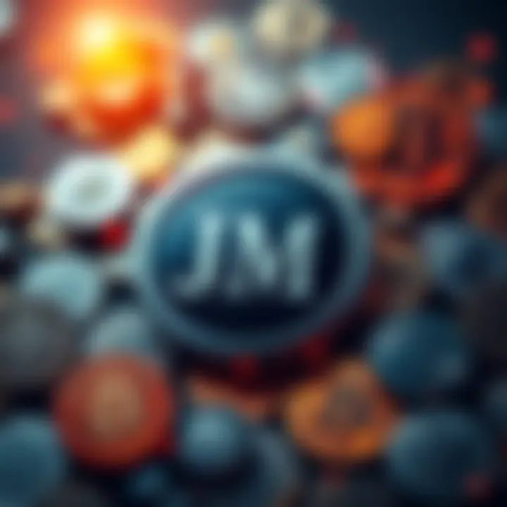 JPMorgan logo surrounded by various cryptocurrency symbols representing targeted strategy against firms