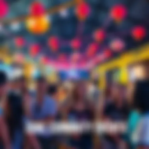 A vibrant gathering of people enjoying various activities during a June community event, with colorful decorations and cheerful faces.