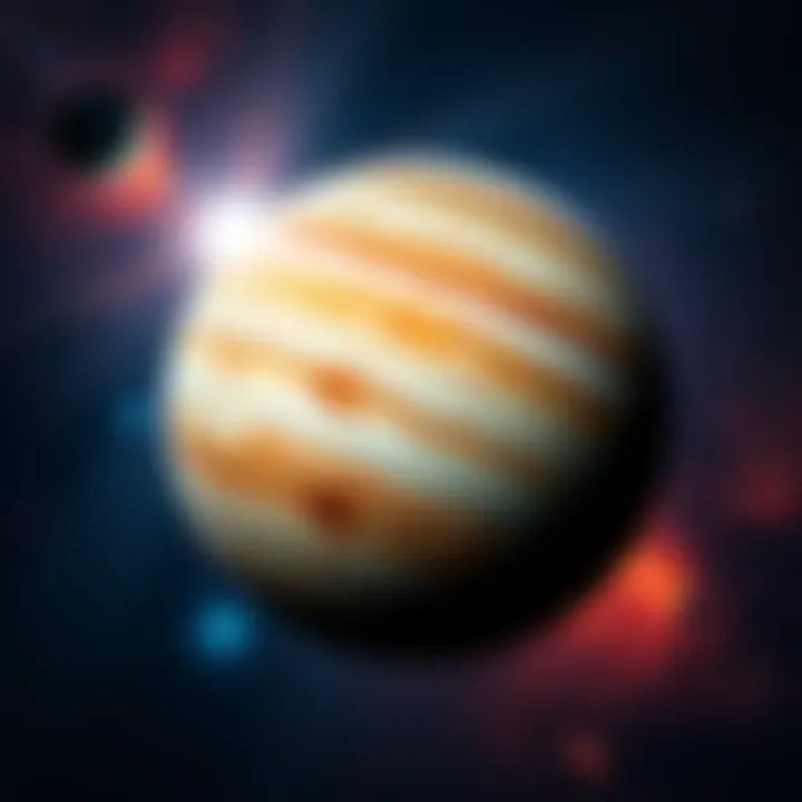 A close-up view of Jupiter showcasing its colorful bands and swirling storms as it marks a milestone in space exploration.