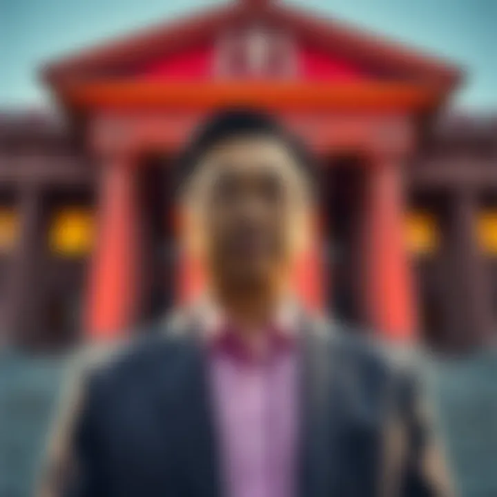 Justin Sun stands in front of a courthouse filing a lawsuit against World Liberty Financial, owned by the Trump family.