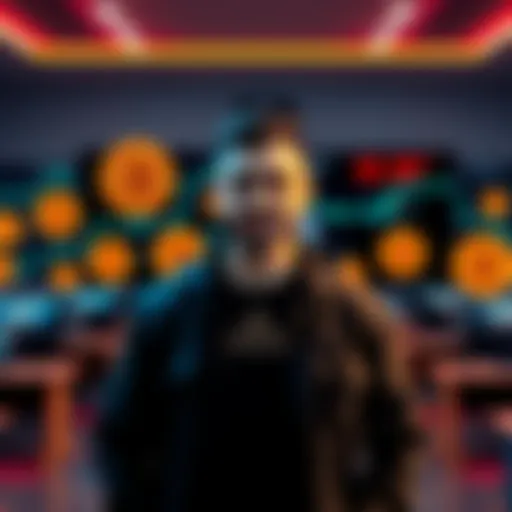 Kai Cenat standing in front of a virtual classroom, promoting his streamer university with Bitcoin logos in the background