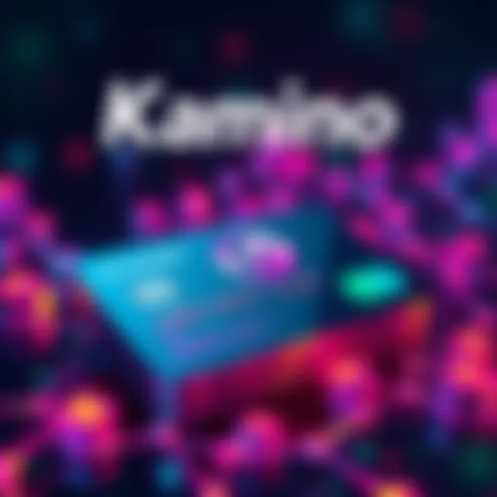 Graphic showing Kamino's on-chain fixed-rate credit features with a credit card and blockchain elements.