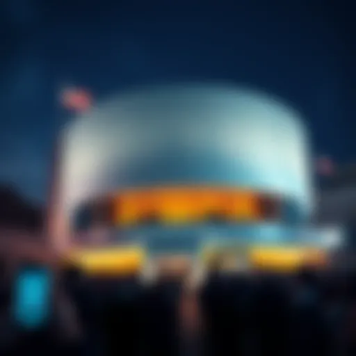 Celebration of Kangloth as the new owner of the Guggenheim Museum, showcasing the iconic building with a crowd cheering.
