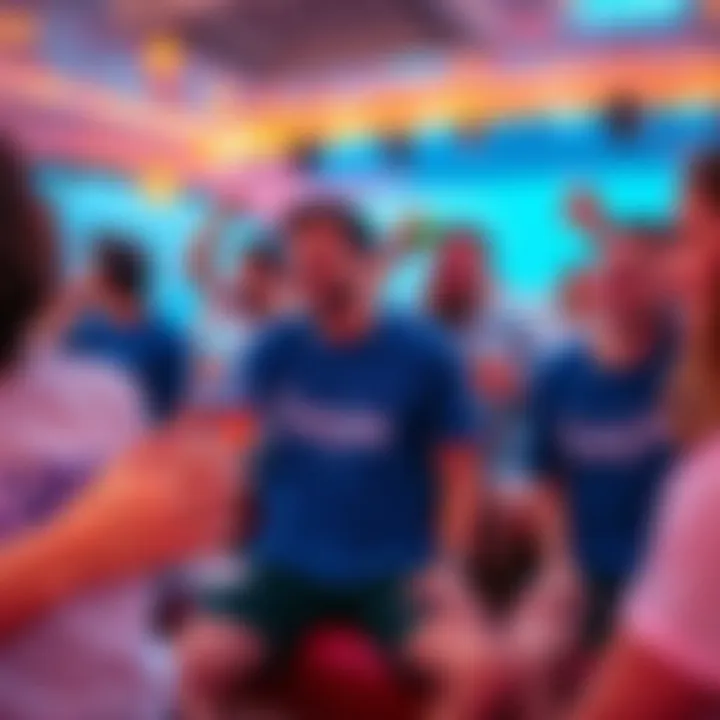 Partygoers in Kaspa T-shirts People enjoying a lively boat party wearing stylish Kaspa T-shirts, surrounded by drinks and laughter