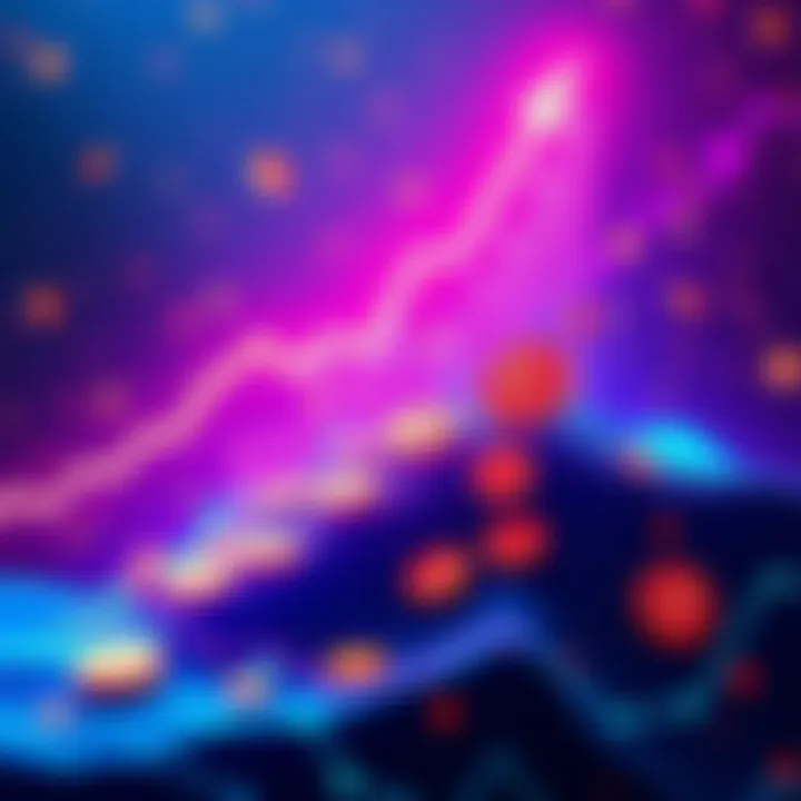 A graphic showing upward trends in Kaspa's value, with digital coins representing cryptocurrency gains, symbolizing investor excitement.