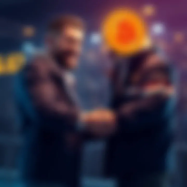 Kaspian and Bitcoiner Shaking Hands A Kaspian and Bitcoiner shaking hands, symbolizing unity in the crypto community.