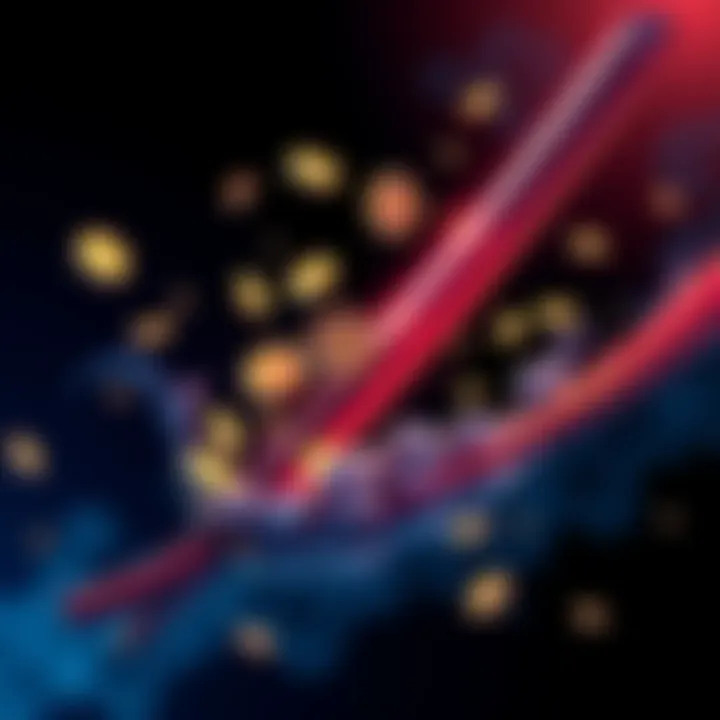 Illustration of KAT tokens floating around a katana sword, symbolizing earning opportunities through liquid staking and community rewards.