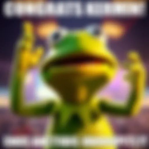 Kermit Celebrating Auction Win A cheerful frog character celebrating his unexpected auction win with raised hands and a big smile.