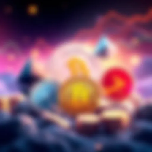 Illustration showing five prominent cryptocurrencies: Ethereum, Cardano, Solana, Bitcoin, and RYO Coin, symbolizing their importance in the market