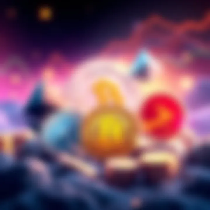 Illustration showing five prominent cryptocurrencies: Ethereum, Cardano, Solana, Bitcoin, and RYO Coin, symbolizing their importance in the market