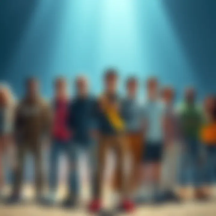 Eleven influential people in the cryptocurrency world standing together, each representing different aspects of the industry.