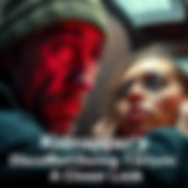 A tense moment where a kidnapper shows discomfort as his victim recounts her torture experience, capturing the emotional turmoil of the situation.