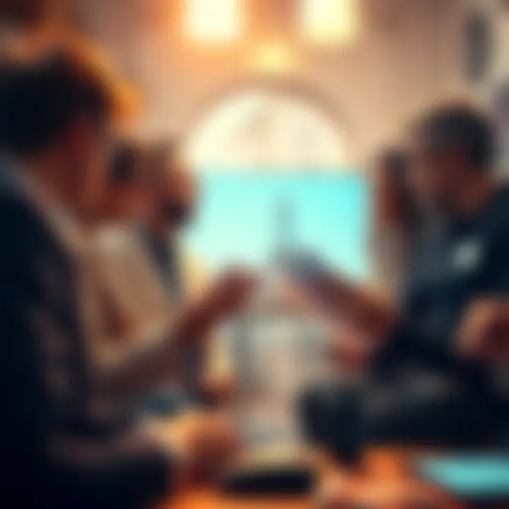 A group of Koinly users discussing tax compatibility in Italy, looking at charts and tax documents, showing concern over financial transactions.