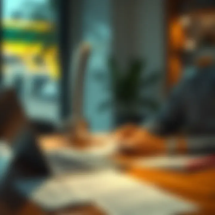 A person reviewing their Kraken account details while considering moving from California to Jamaica, with a laptop and documents on the table.