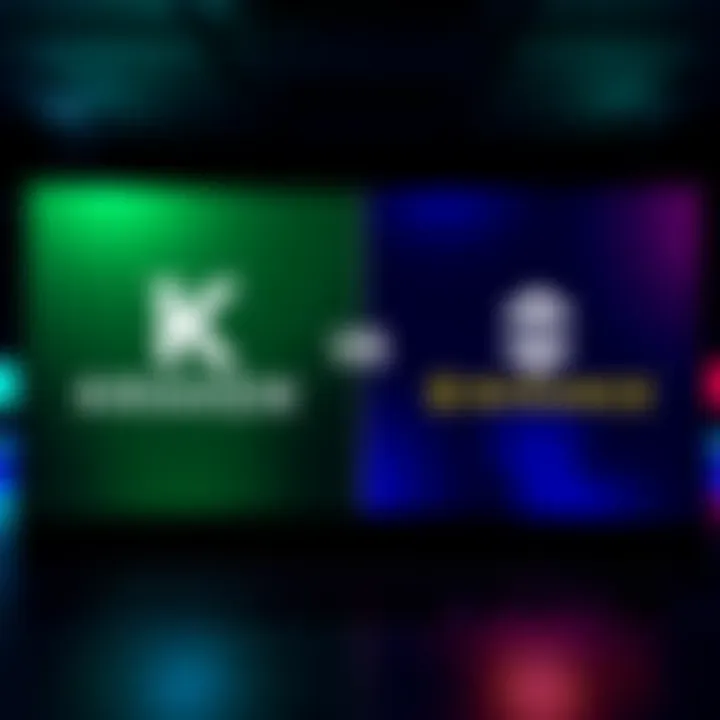 A split-screen graphic showing the logos of Kraken and Binance with a focus on fee comparison for crypto trading.