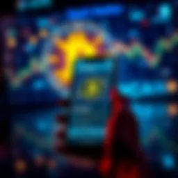 A person holding a smartphone displaying the Kraken Wallet app with Bitcoin graphics in the background