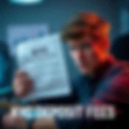 A person looking frustrated while holding a notice about KYC deposit requirements; a computer with financial documents in the background.