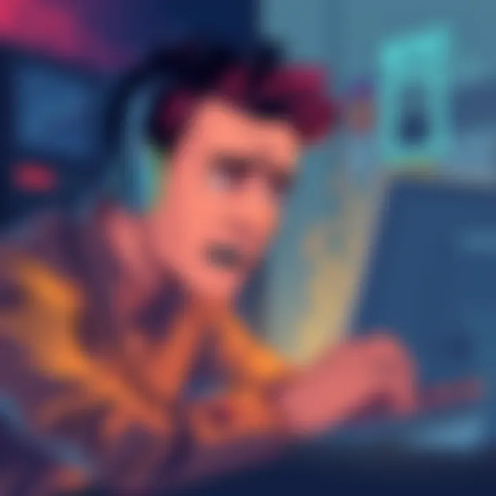 An illustration showing a frustrated person looking at their computer while dealing with KYC verification delays for blockchain accounts.