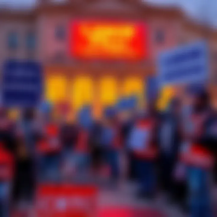 Labor unions rally against crypto bill Labor union members gather outside Senate building holding signs opposing crypto bill