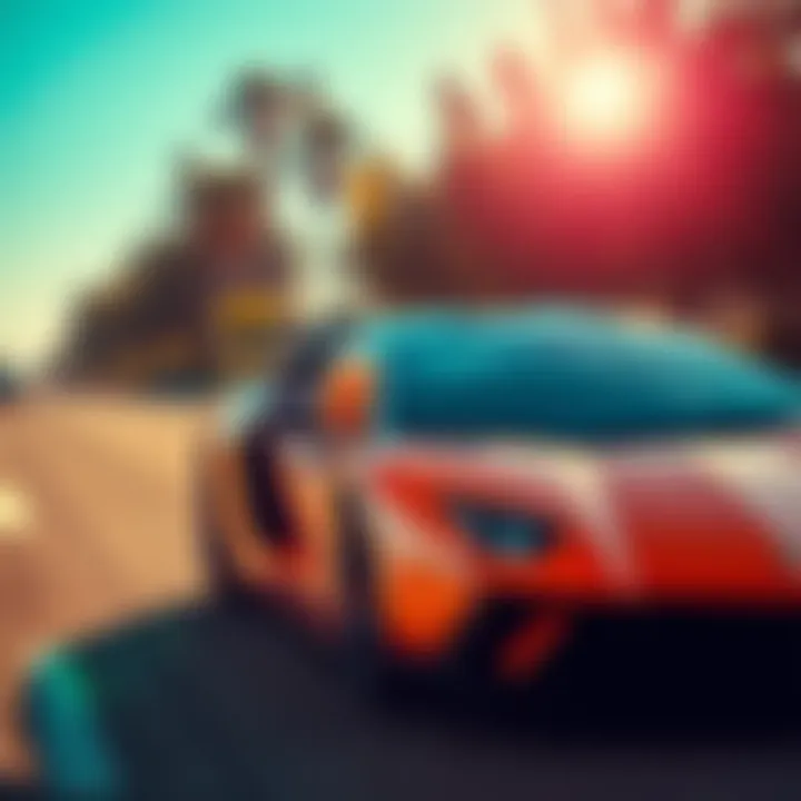 A sleek Lamborghini parked on a sunny road, showcasing its luxury design and vibrant color.