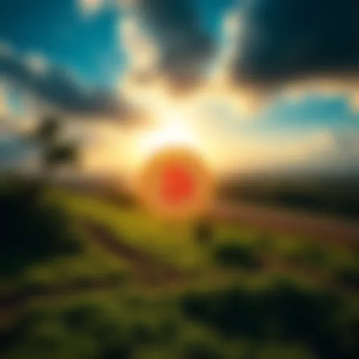 A picturesque view of land in El Salvador with a Bitcoin symbol overlay