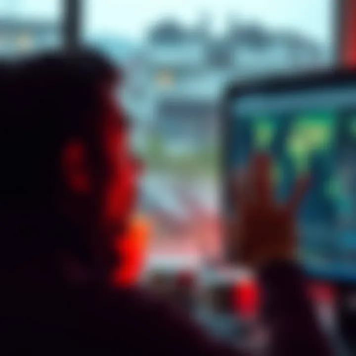 Individual looking at a computer screen with worried expression as land ownership details show unexpected changes