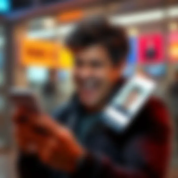 A person laughing while looking at a humorous online post on their phone