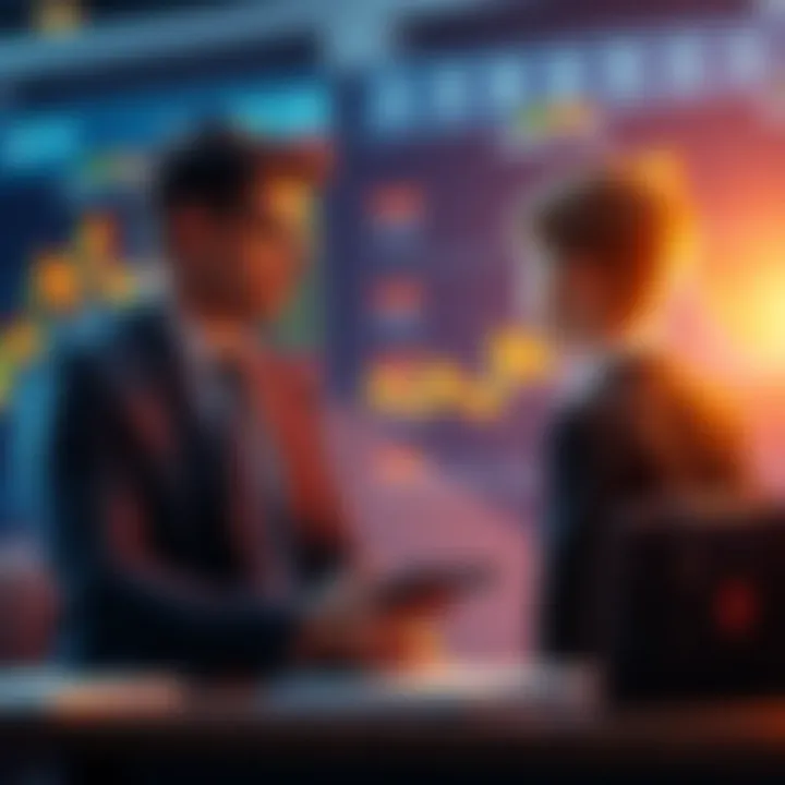 A lawyer talking to a 15-year-old boy about investing inheritance in cryptocurrency, with graphs showing Ethereum prices in the background