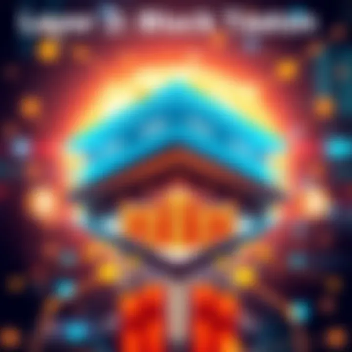 A graphic showing a layered blockchain structure with tax symbols and investment growth icons around it.