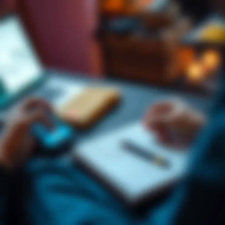 A beginner studying cryptocurrency on a smartphone, with a notebook and pen beside them, showing a simple chart
