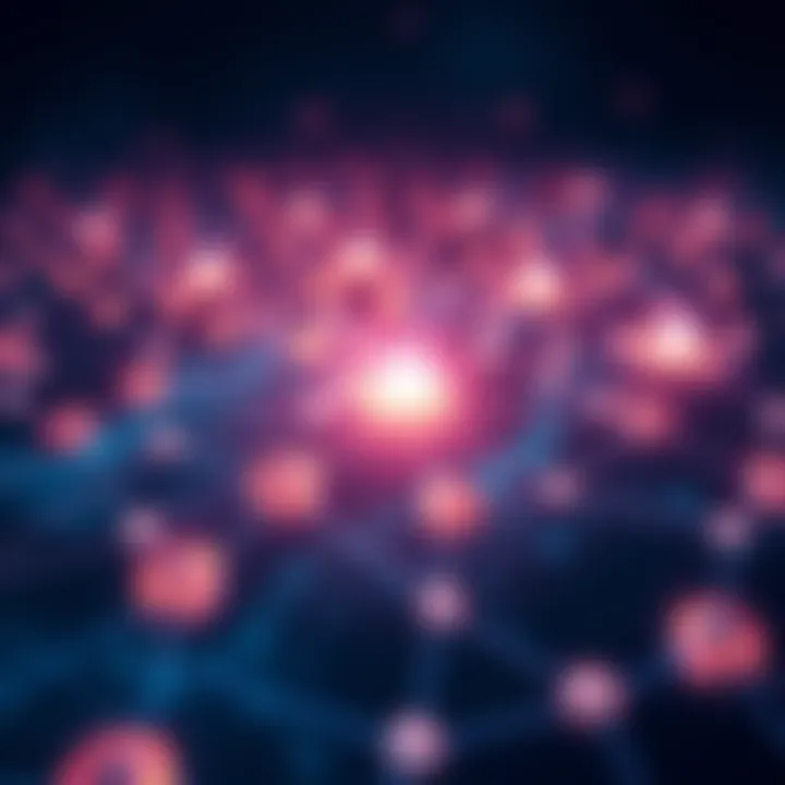 Illustration of interconnected nodes representing the LearnNostr decentralized social protocol, highlighting user privacy and control.
