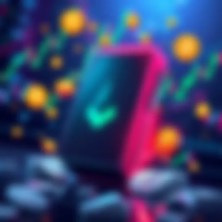 A digital illustration of a hardware wallet with financial graphs and cryptocurrency symbols around it, representing excitement for Ledger's potential IPO.