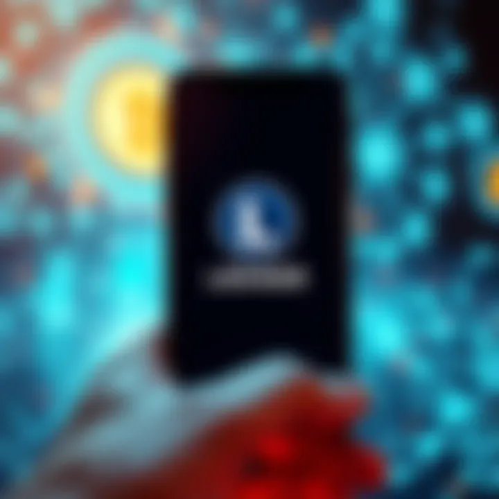 A phone displaying the Ledger app download screen with security icons in the background