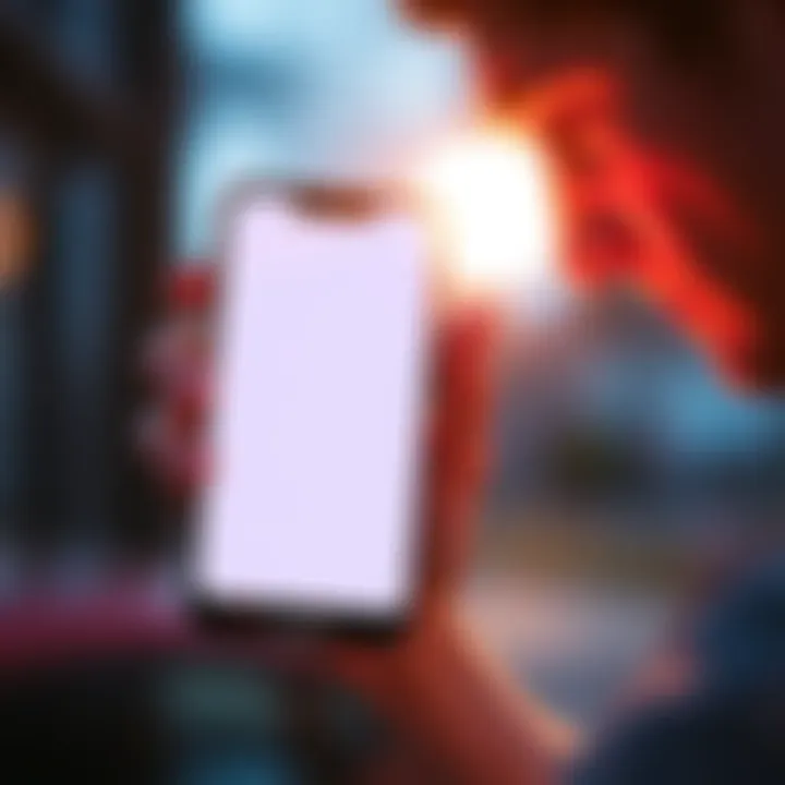 A smartphone with a blank screen indicating the Ledger Live app is missing. A worried person looking at the phone.