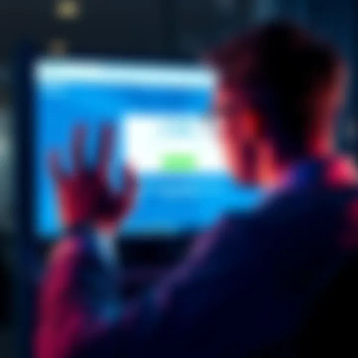 A worried person looking at a computer screen showing the Ledger website with a prompt for a 24-word password.