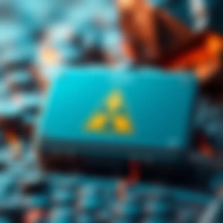 Ledger Wallet Security Breach A visual representation of a Ledger cold storage wallet with a warning symbol, indicating a security breach and loss of XRP funds.