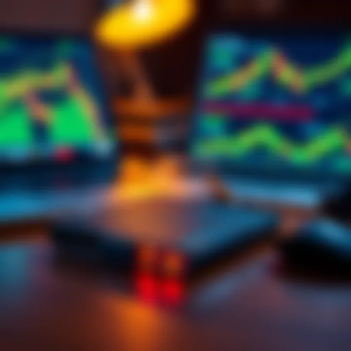 A secure Ledger wallet placed on a desk next to a laptop and cryptocurrency charts, symbolizing protection and investment safety.