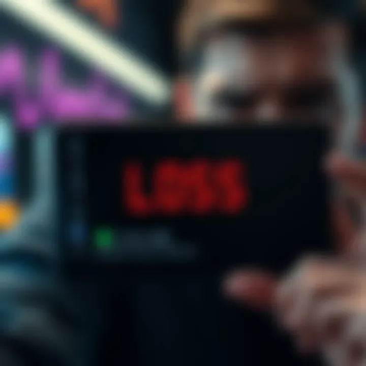Ledger Wallet Displaying Loss A Ledger wallet screen showing a loss after a failed Bitcoin transfer, with a blocked transaction status, and a frustrated user expression in the background.