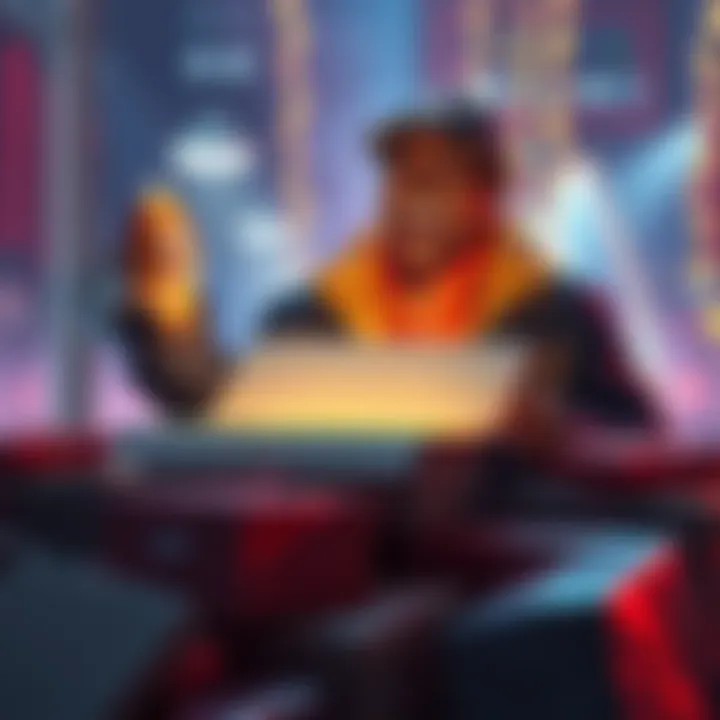 A person joyfully opening a parcel box with a bright, shiny legendary item inside, surrounded by common parcels.