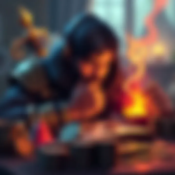 Legendary Upgrade Concept A character contemplating a legendary upgrade with coins and resources on the table.